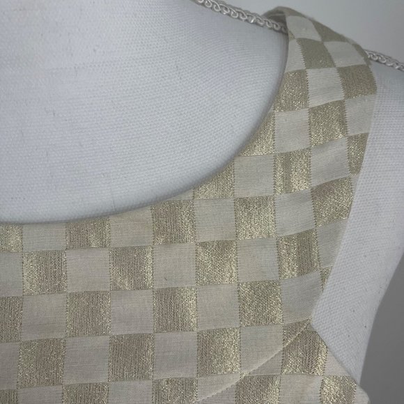 Lilly Pulitzer Jepson Metallic Gold Cream Checkered High Neck Mini Dress - Picture 4 of 10